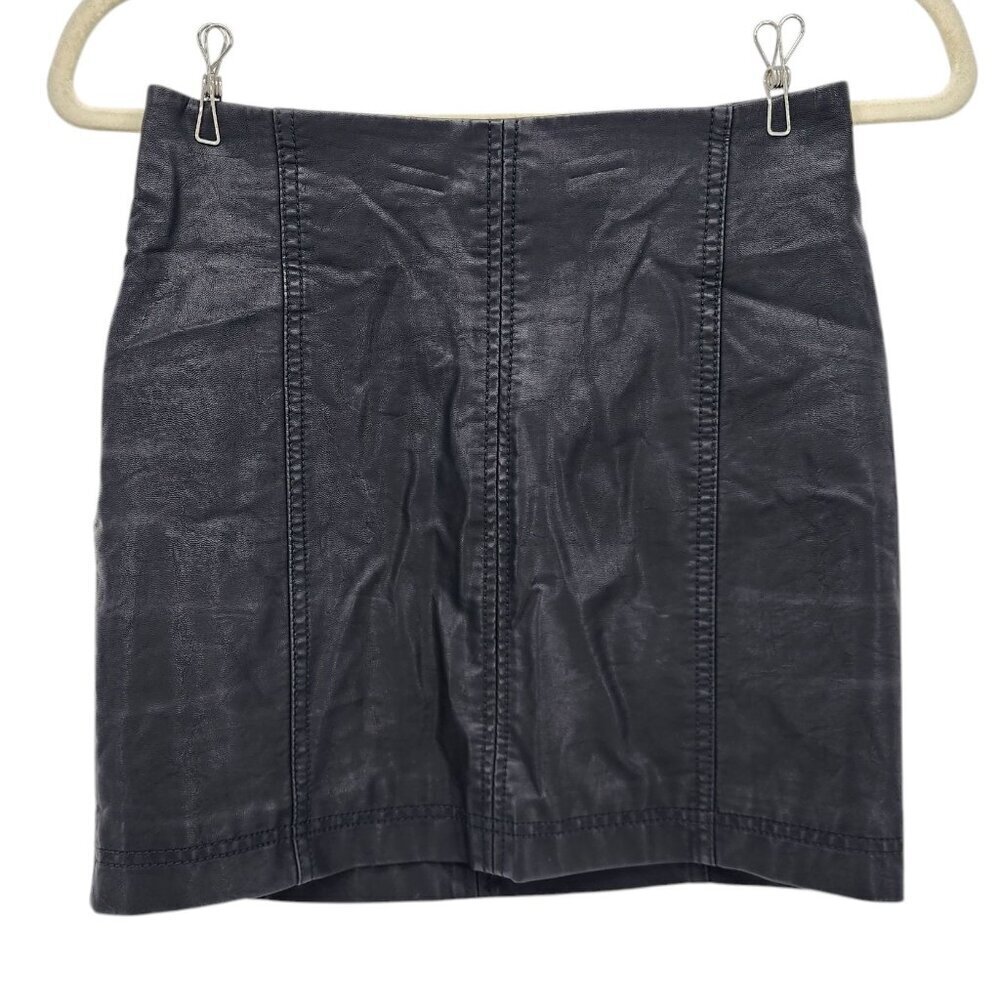 Free People Faux Leather Short Straight Black Mini Skirt Womens 0